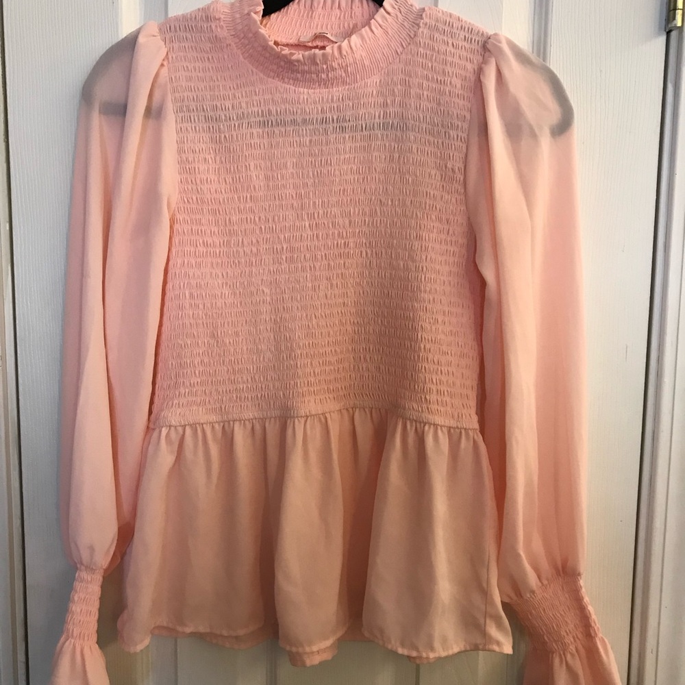 Elegant Pink Smocked Women's Top